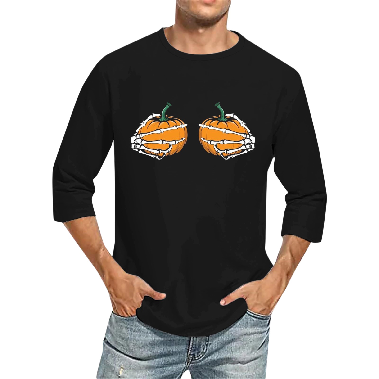 Men's 3D Printed T Shirts 3/4 Sleeve Round Neck Halloween Casual Large Size Tops - Bild 41 von 42